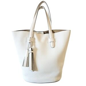 Max Mara White Pebbled Leather Tassel Tote Bag Removable Pockets